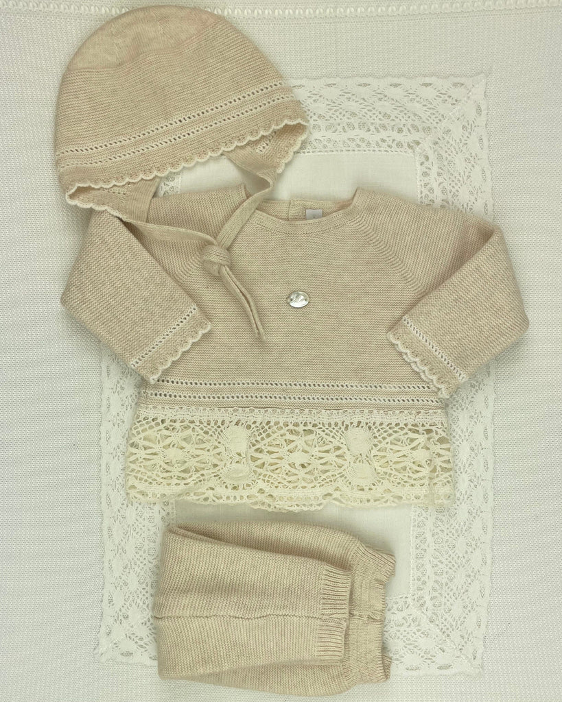 Martin Aranda Baby & Toddler Outfits 0M Sand Knit & Lace Newborn Outfit