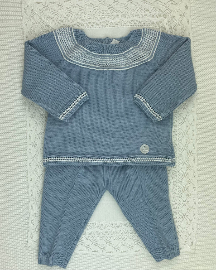 Martin Aranda Baby & Toddler Outfits 0M Steel Blue with White Knit Newborn Outfit