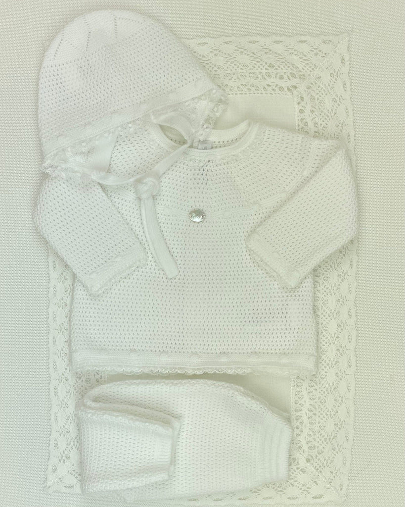 Martin Aranda Baby & Toddler Outfits 0M White Knit & Lace Newborn Outfit