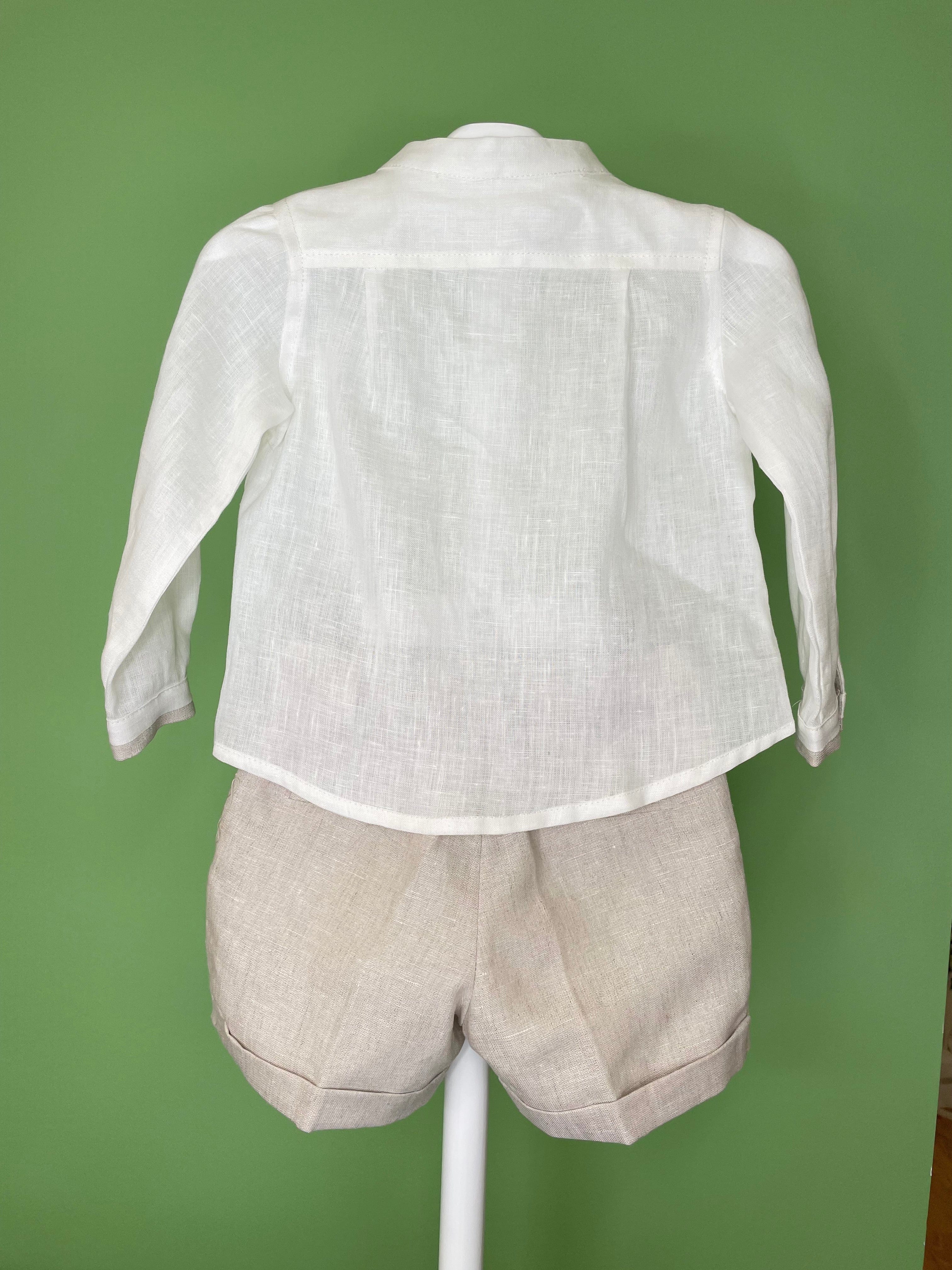 Martin Aranda Baptism & Communion Dresses White & Beige Linen Shorts Outfit