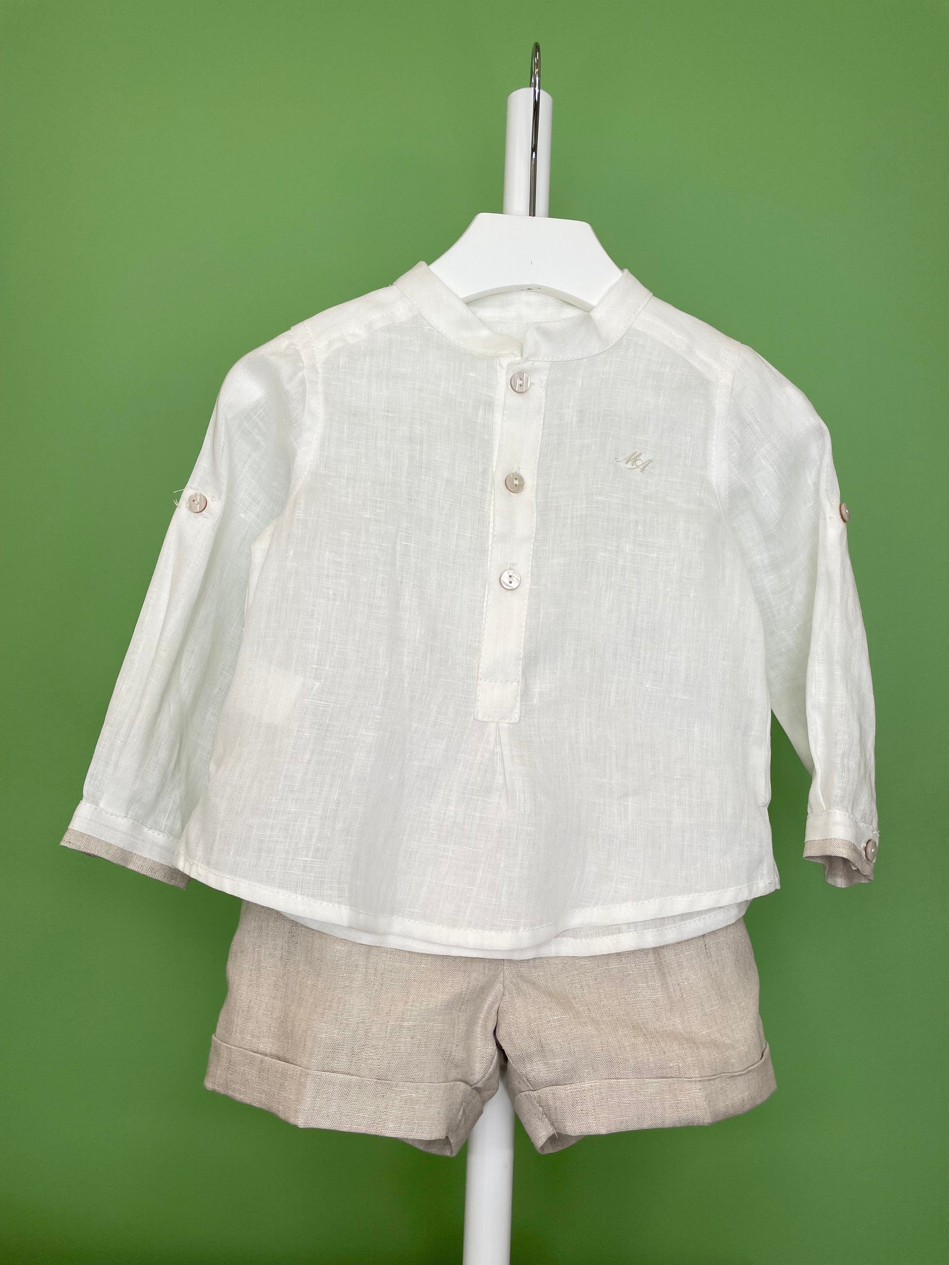 Martin Aranda Baptism & Communion Dresses White & Beige Linen Shorts Outfit