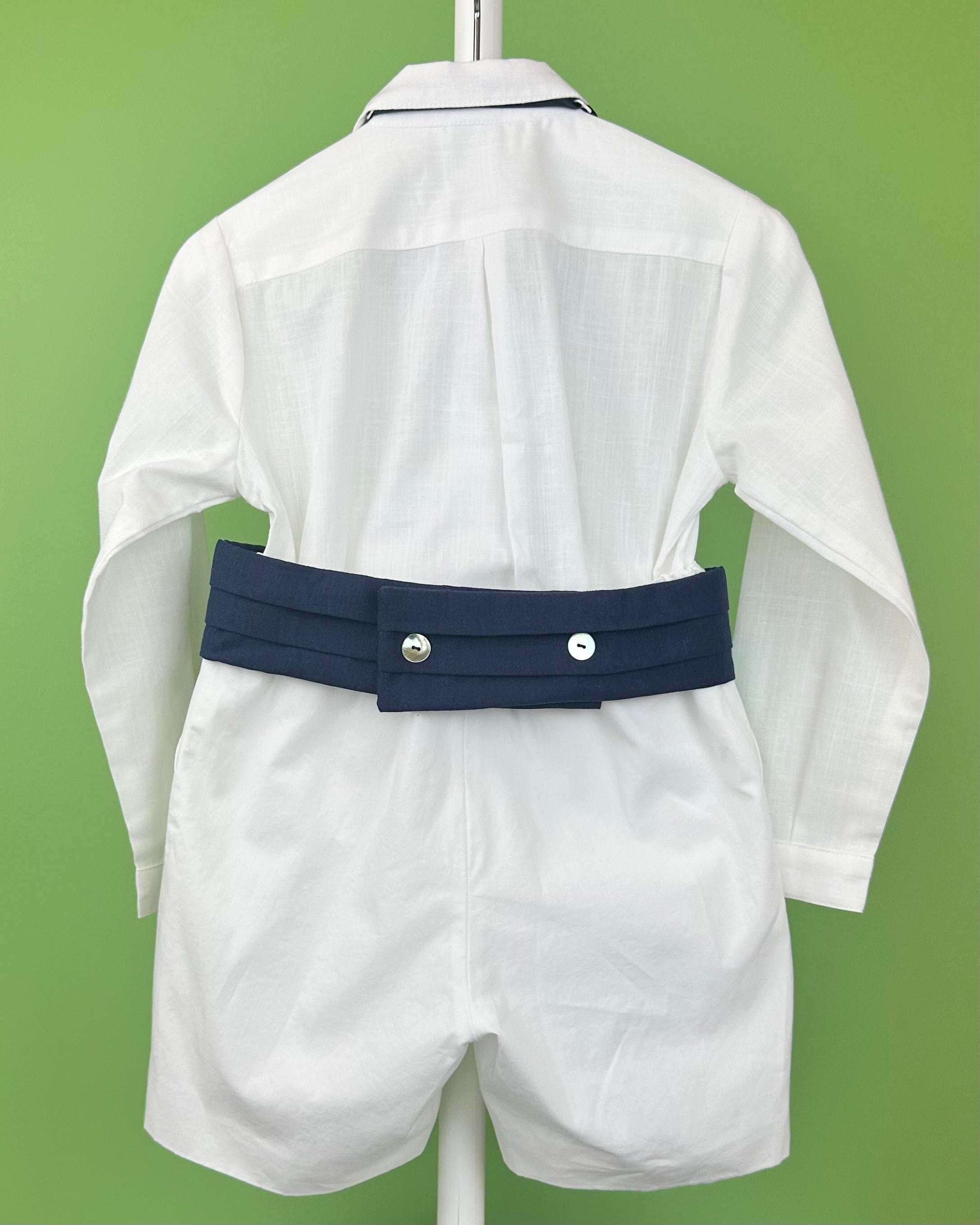 YoYo Boutique Baptism Alex White & Navy Blue Shorts Outfit