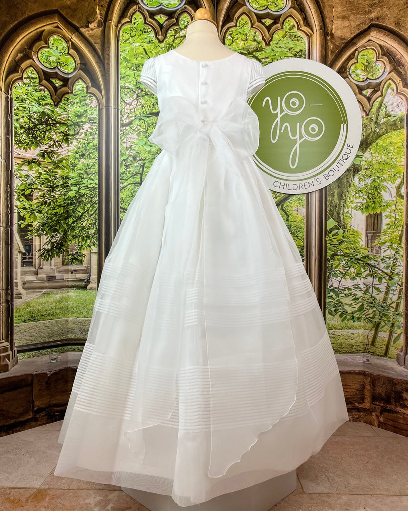 9015 White dress with 3/4 sleeves for first communion – BijanKids