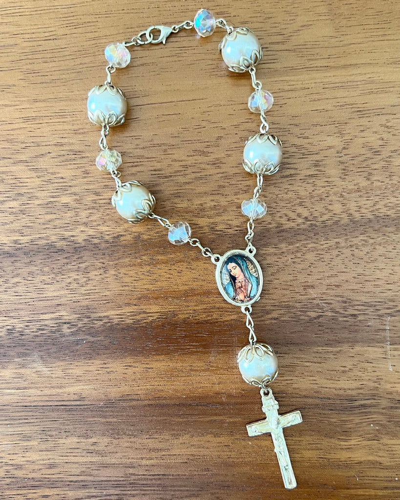 YoYo Children's Boutique Accesories Guadalupe Virgin & Rose Pearls Mini Rosary