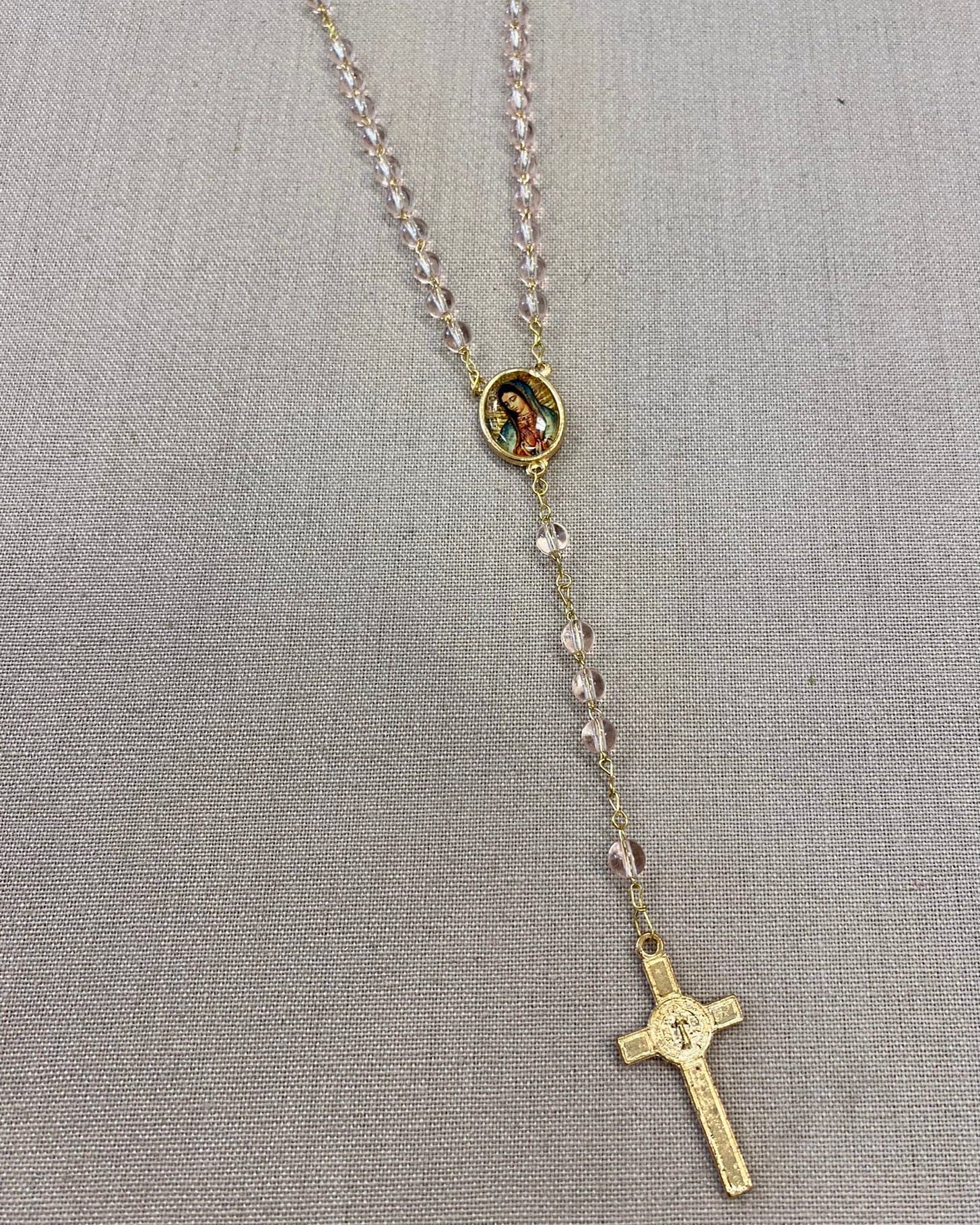 YoYo Children's Boutique Accesories Pink Crystals & Virgin of Guadalupe Rosary