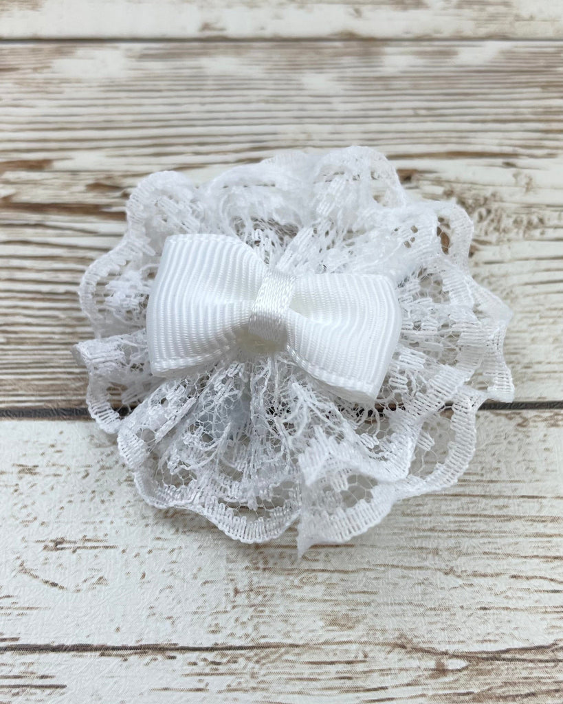 YoYo Children's Boutique Accesories White White Bow & Lace Clip