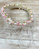 YoYo Children's Boutique Accesories White White & Pink Flowers with Ribbon Full Crown