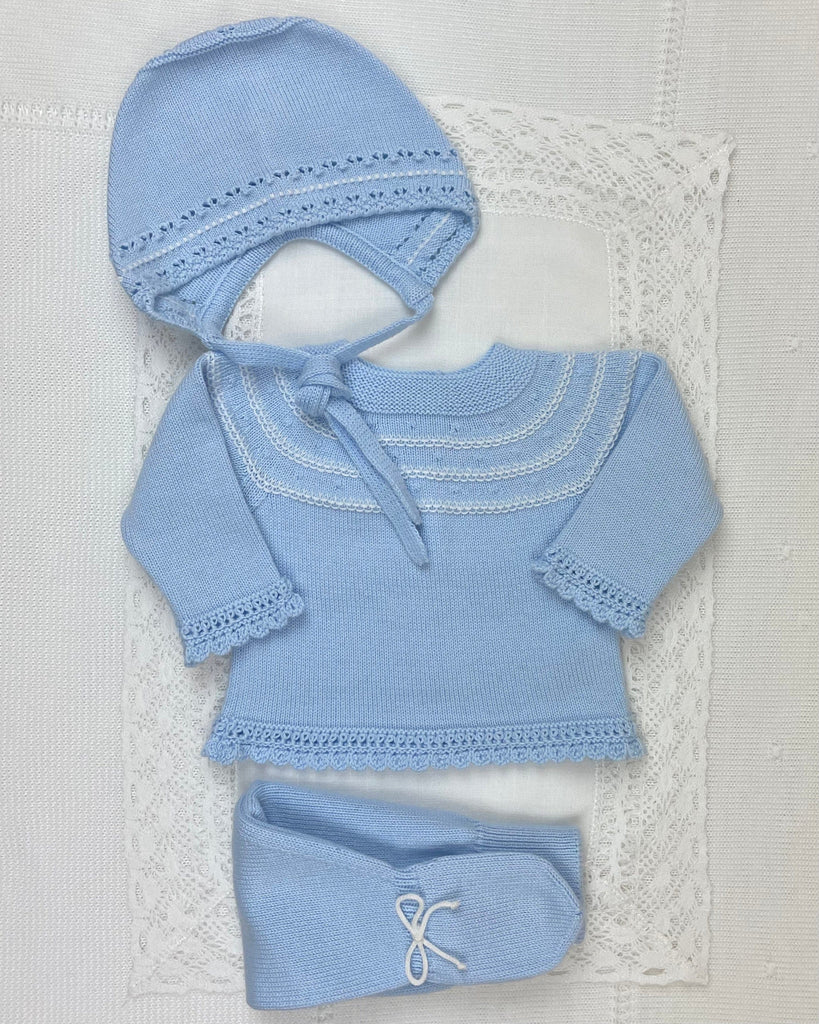 YoYo Children's Boutique Baby & Toddler Outfits 0M Baby Blue with White Knit Newborn Outfit
