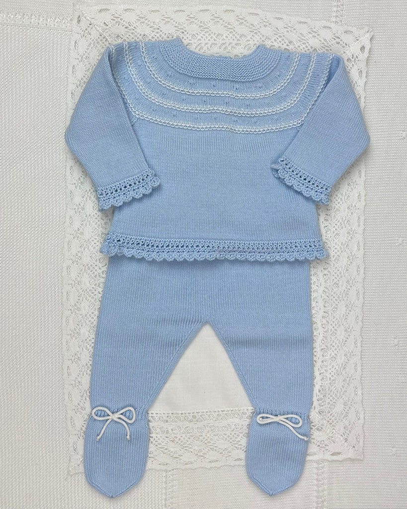 YoYo Children's Boutique Baby & Toddler Outfits 0M Baby Blue with White Knit Newborn Outfit