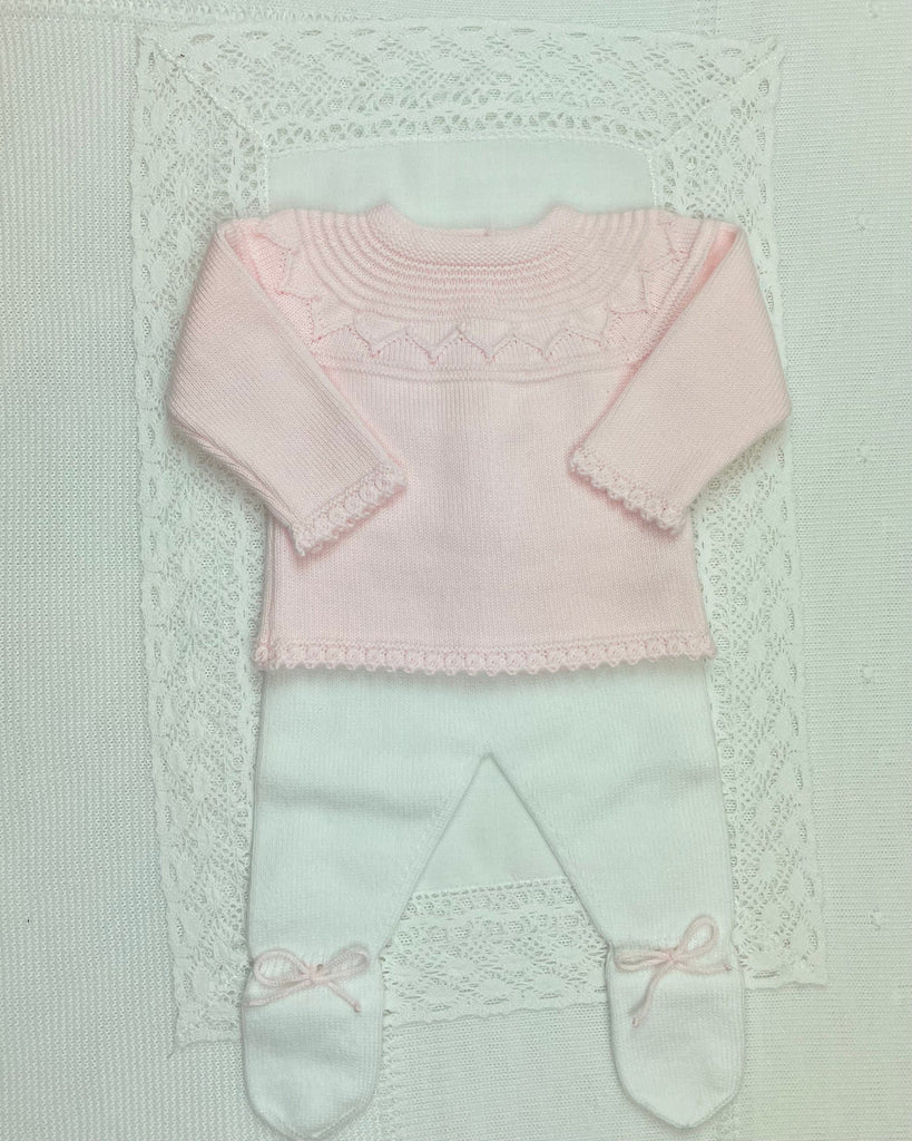 YoYo Children's Boutique Baby & Toddler Outfits 0M Baby Pink & White Knit Newborn Outfit