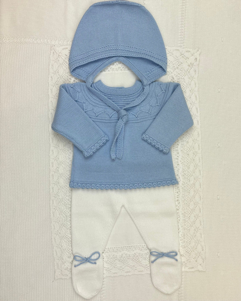 YoYo Children's Boutique Baby & Toddler Outfits 0M Blue & White Knit Newborn Outfit