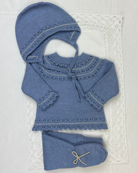 YoYo Children's Boutique Baby & Toddler Outfits 0M Denim Blue with Sand Knit Newborn Outfit