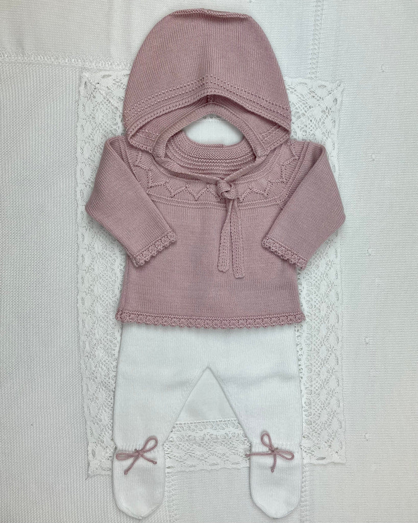 YoYo Children's Boutique Baby & Toddler Outfits 0M Dusty Rose & White Knit Newborn Outfit