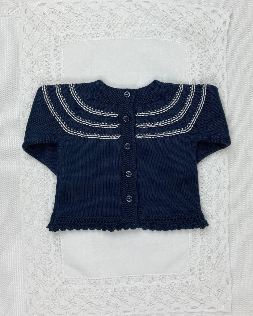YoYo Children's Boutique Baby & Toddler Outfits 0M Navy Blue with White Knit Newborn Outfit