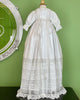YoYo Children's Boutique Baptism 12M White Linen Estrella Christening Gown with Bonnet