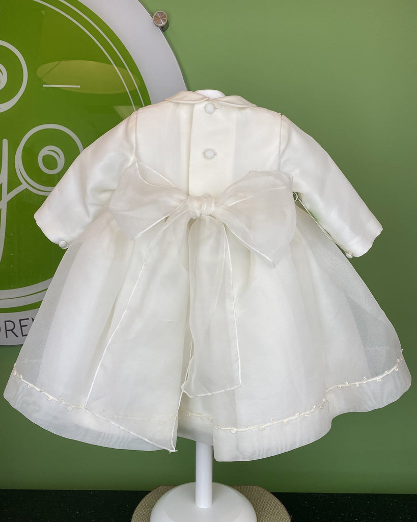 YoYo Children's Boutique Baptism 3M Off-White Long Sleeves Silk Dress