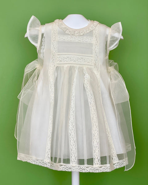 YoYo Children's Boutique Baptism 4 Off-White Floral Lace Dress