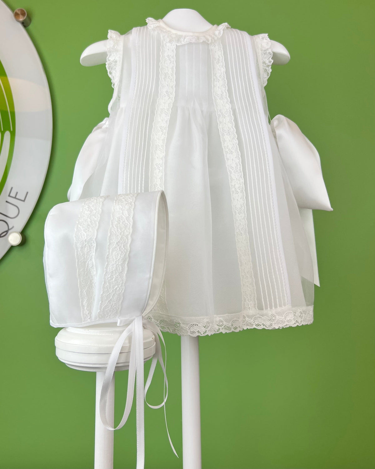 Marta Baby Dress – White Organza Dress with Bonnet Lace
