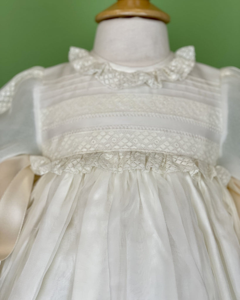 YoYo Children's Boutique Baptism Ivory & Beige Silk Christening Gown