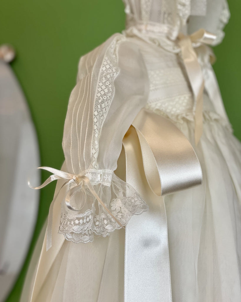 YoYo Children's Boutique Baptism Ivory & Beige Silk Christening Gown