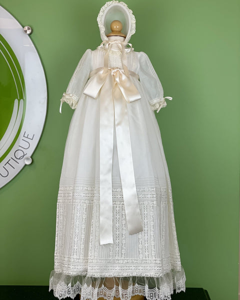 YoYo Children's Boutique Baptism Ivory Muslin & Laces Christening Gown