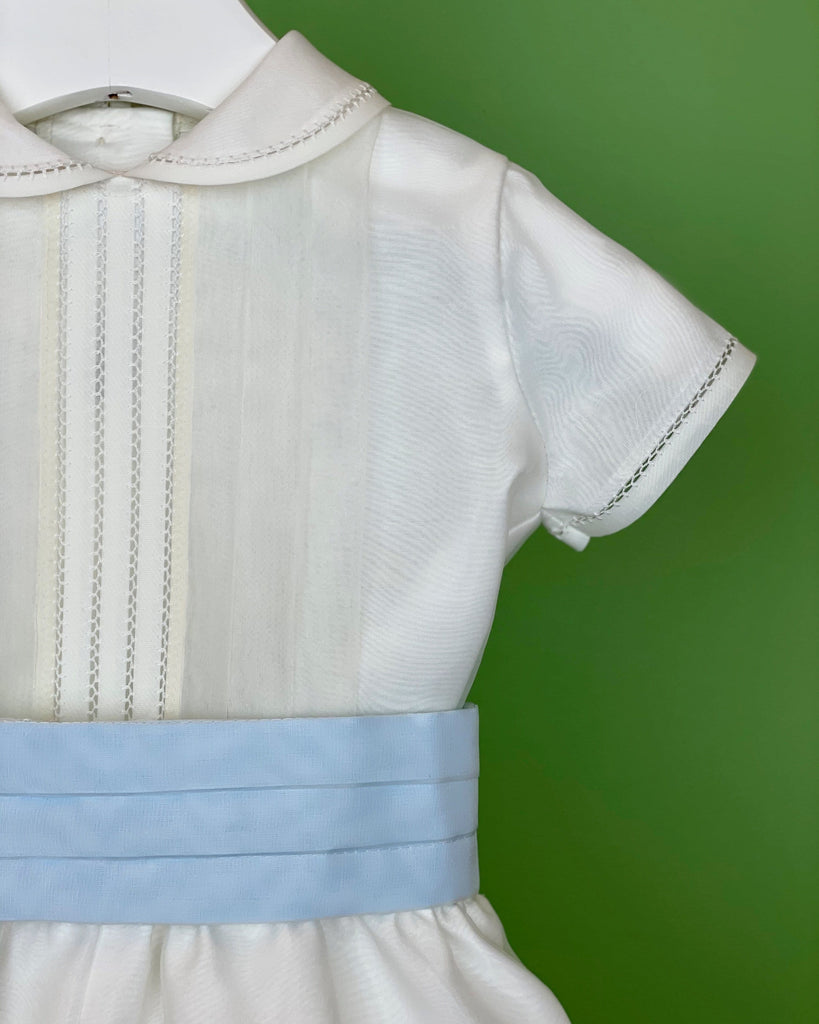 YoYo Children's Boutique Baptism Off-White & Blue Bubble Outfit
