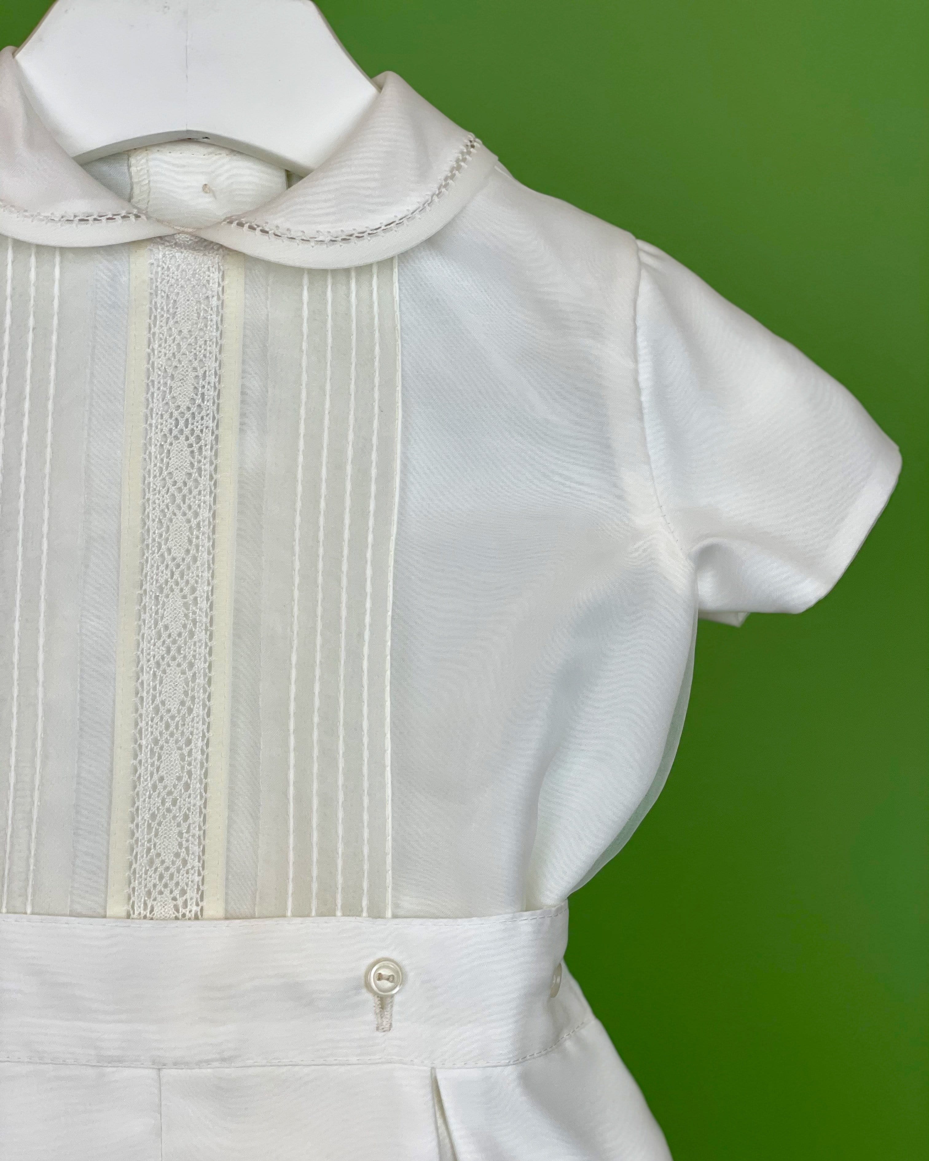 YoYo Children's Boutique Baptism Off-White Organza & Lace Bubble Shorts Outfit