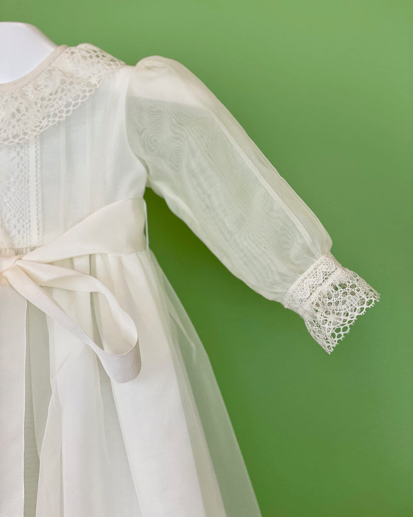 YoYo Children's Boutique Baptism Off-White Organza & Lace Christening Gown & Bonnet