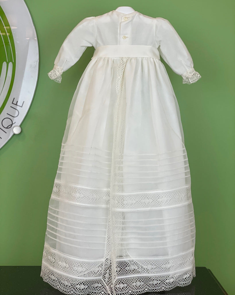 YoYo Children's Boutique Baptism Off-White Organza & Symmetrical Lace Gown