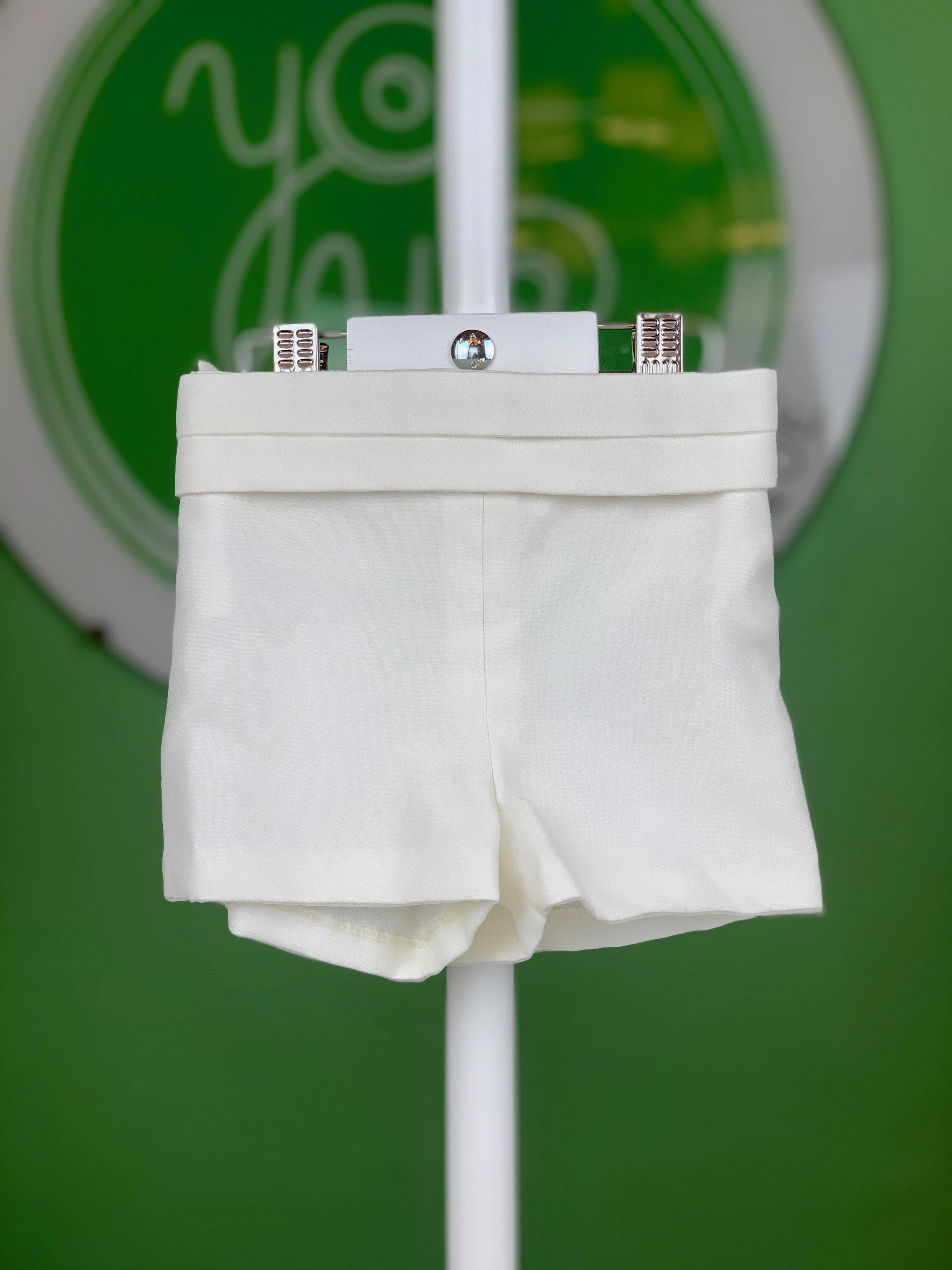 Off White Pleated Shorts Outfit - YoYo Children's Boutique