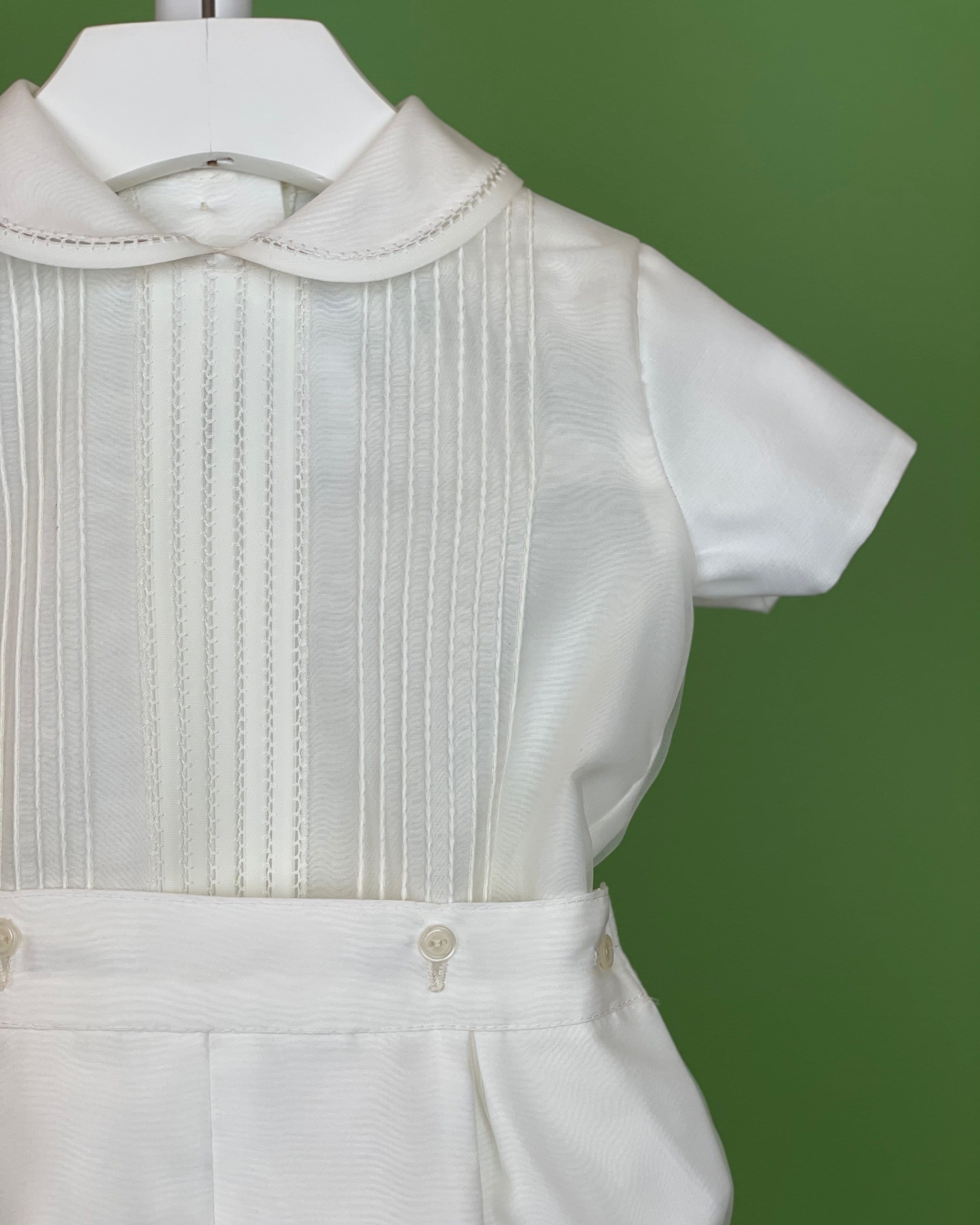 YoYo Children's Boutique Baptism Off-White Pleats Bubble Outfit