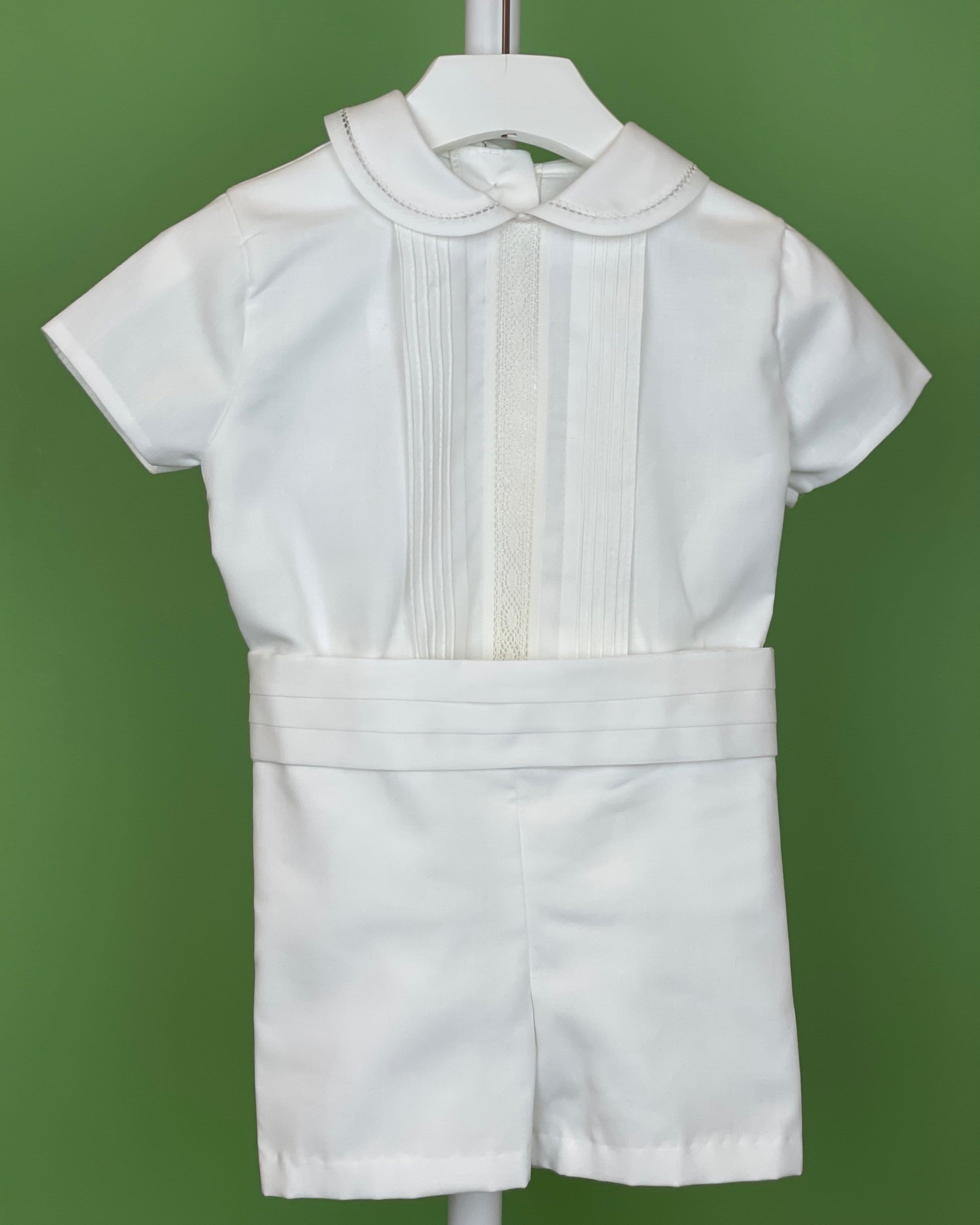 YoYo Children's Boutique Baptism Off-White Pleats & Shorts Outfit
