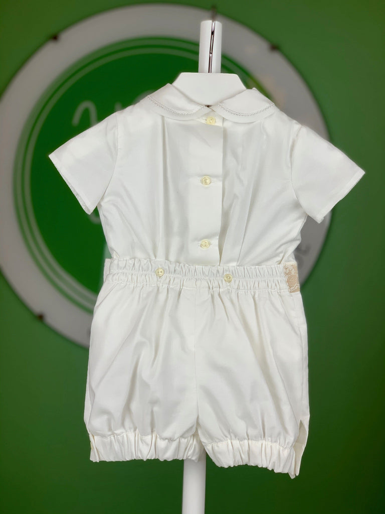 YoYo Children's Boutique Baptism White & Beige Lace Semi-Bubble Outfit