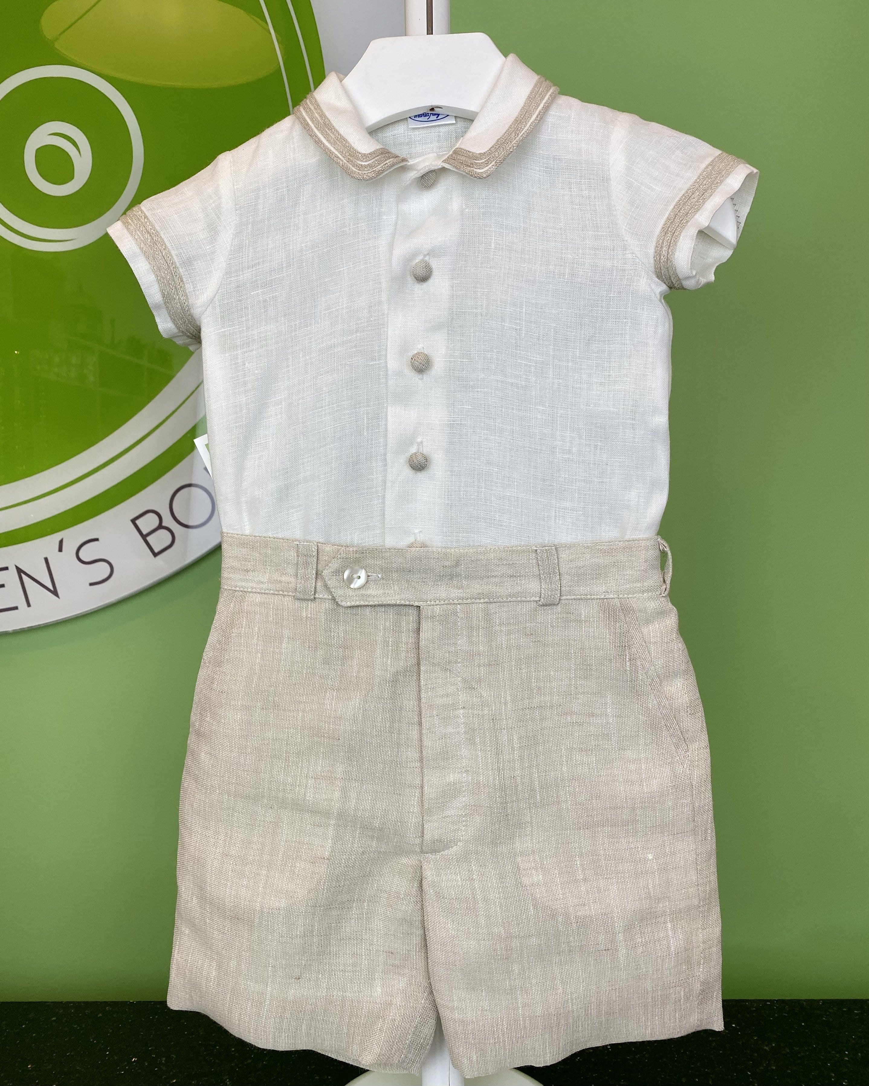 YoYo Children's Boutique Baptism White & Beige Linen Outfit
