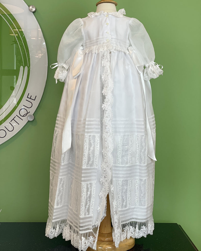 YoYo Children's Boutique Baptism White & Lace Swiss Organdy Baptism Gown with Bonnet