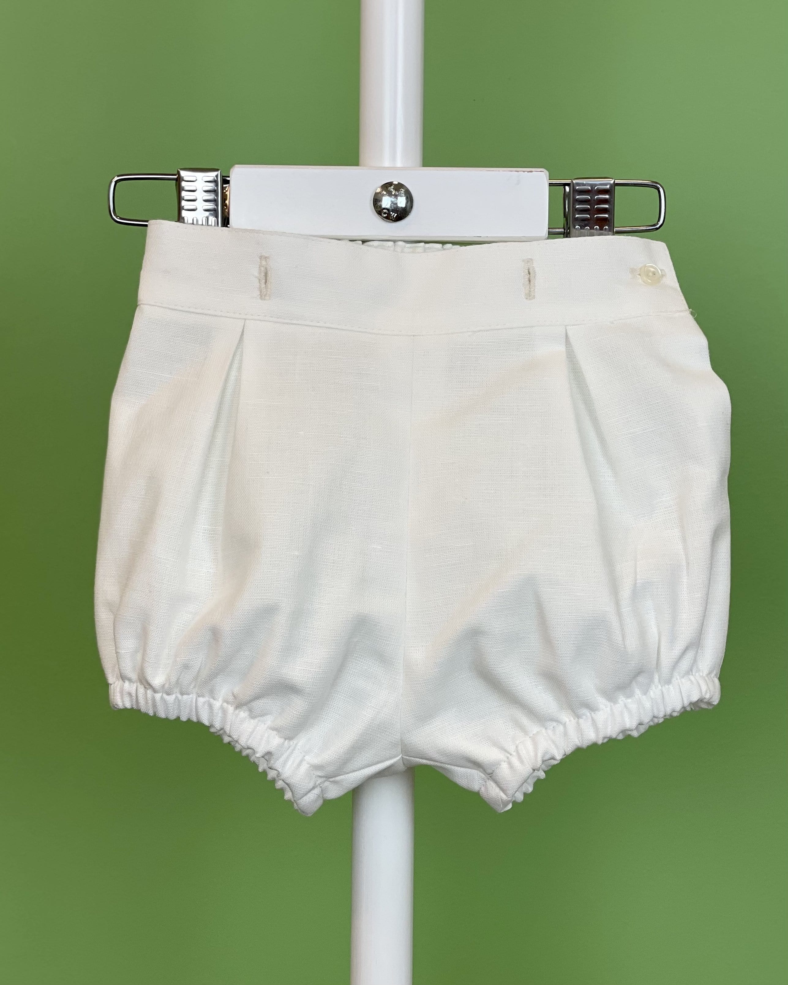 YoYo Children's Boutique Baptism White Linen & Mao Collar Bubble Outfit