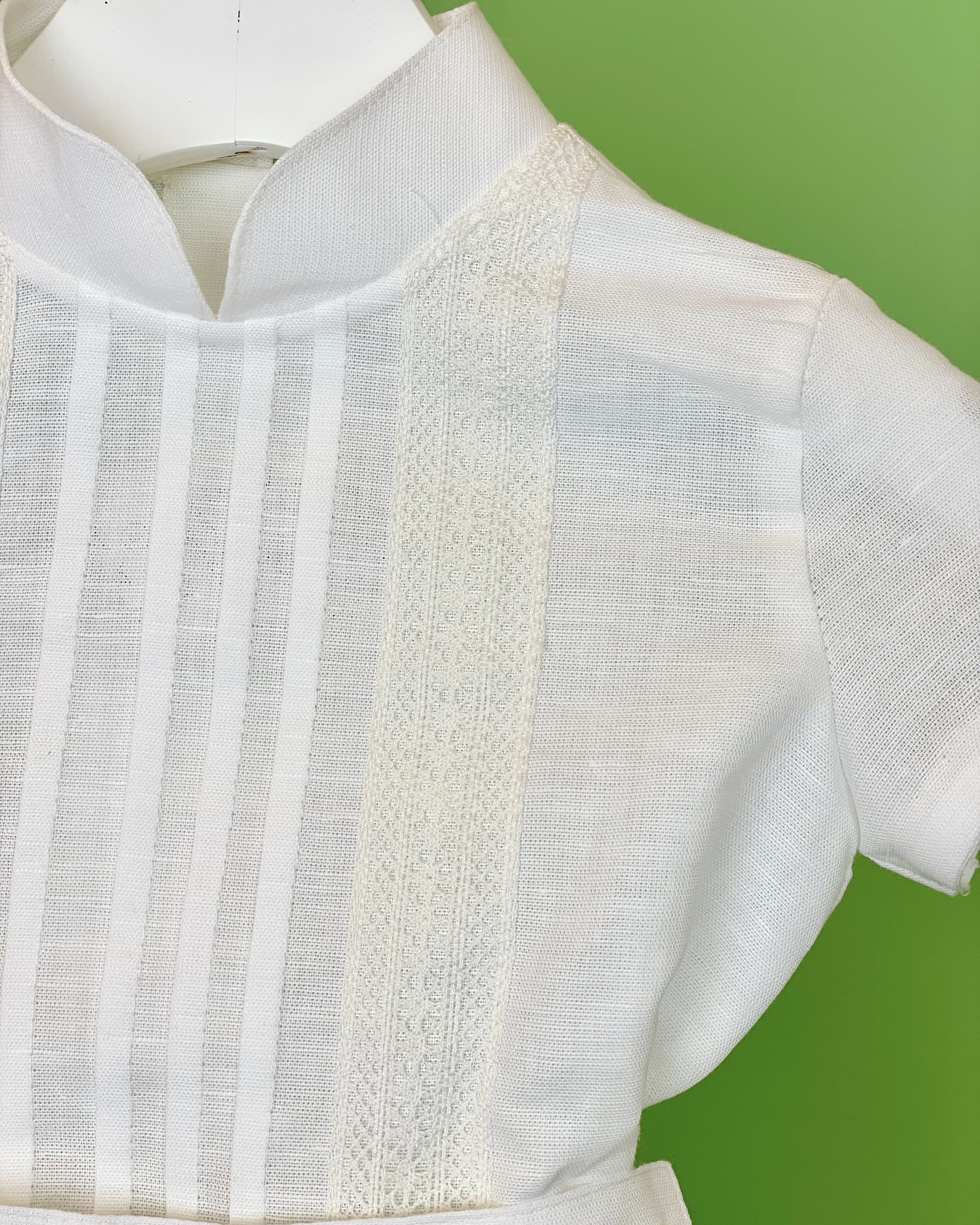 YoYo Children's Boutique Baptism White Linen & Mao Collar Bubble Outfit