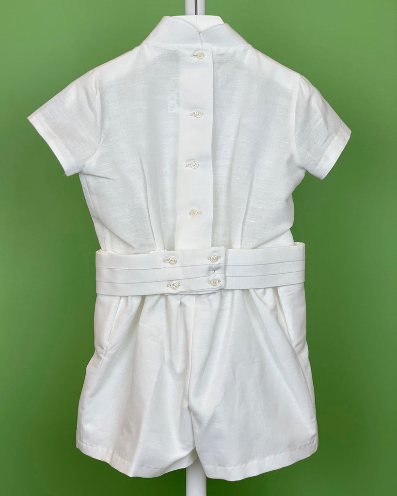 YoYo Children's Boutique Baptism White Linen & Mao Collar Shorts Outfit