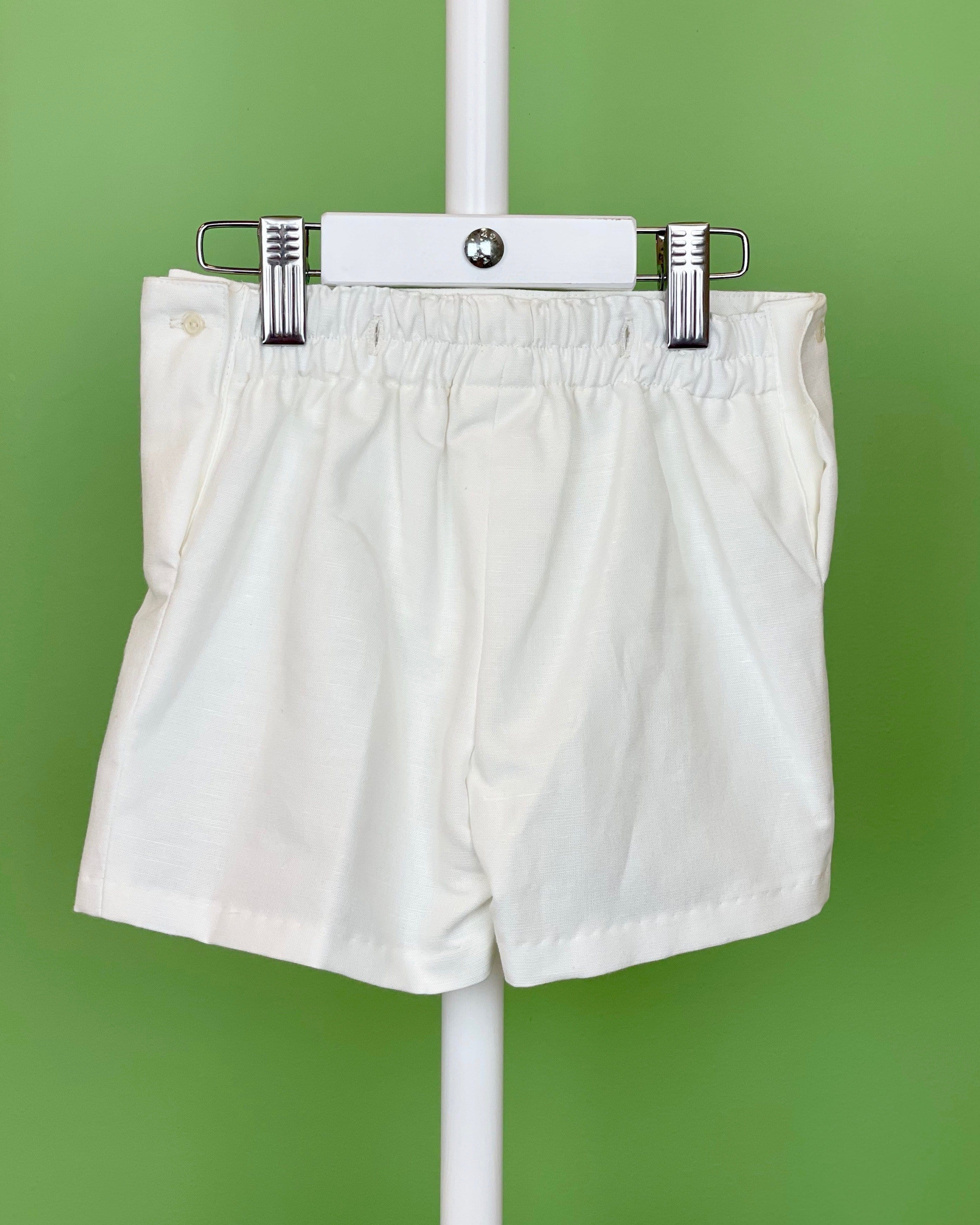 YoYo Children's Boutique Baptism White Linen & Mao Collar Shorts Outfit