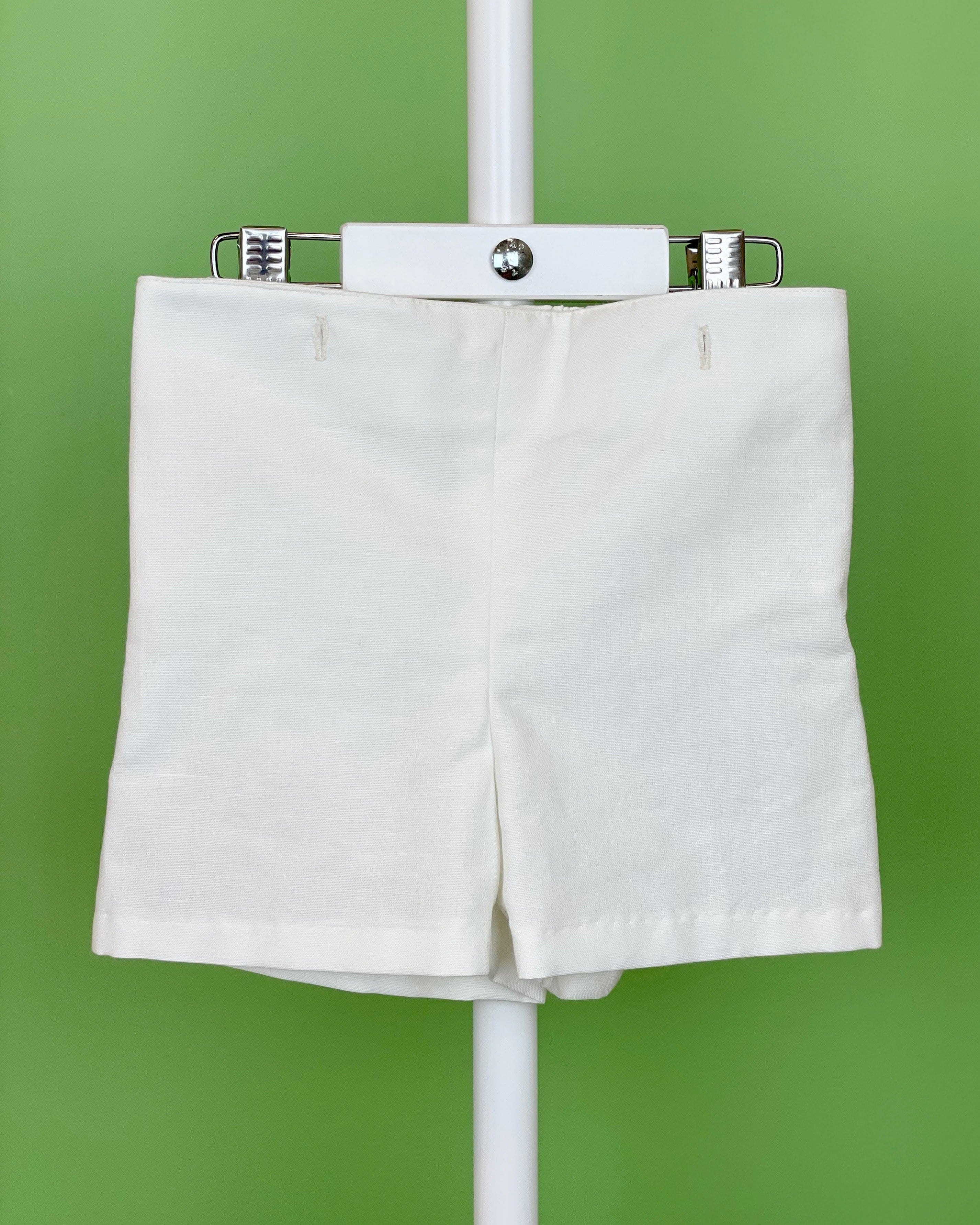 YoYo Children's Boutique Baptism White Linen & Mao Collar Shorts Outfit