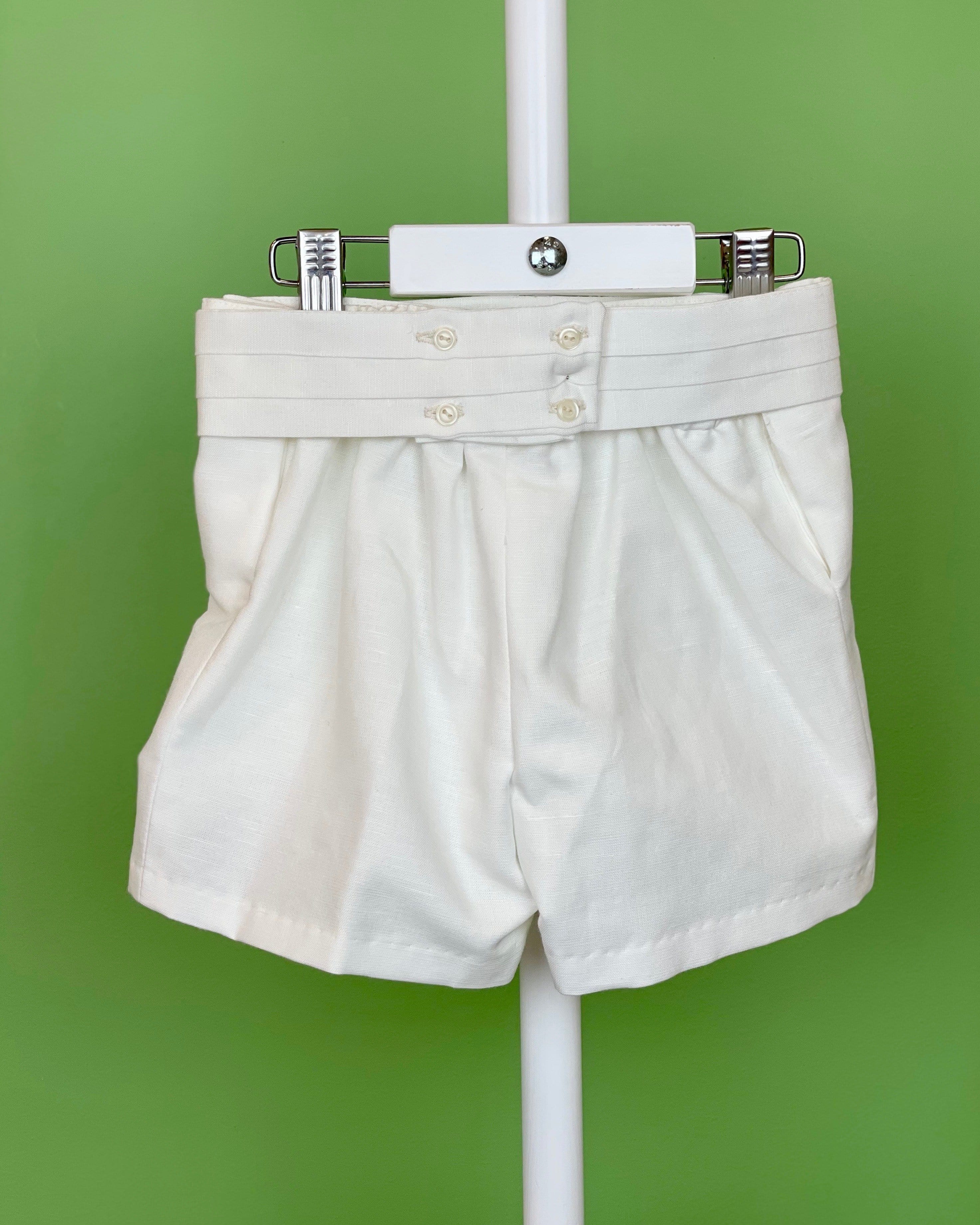 YoYo Children's Boutique Baptism White Linen & Mao Collar Shorts Outfit
