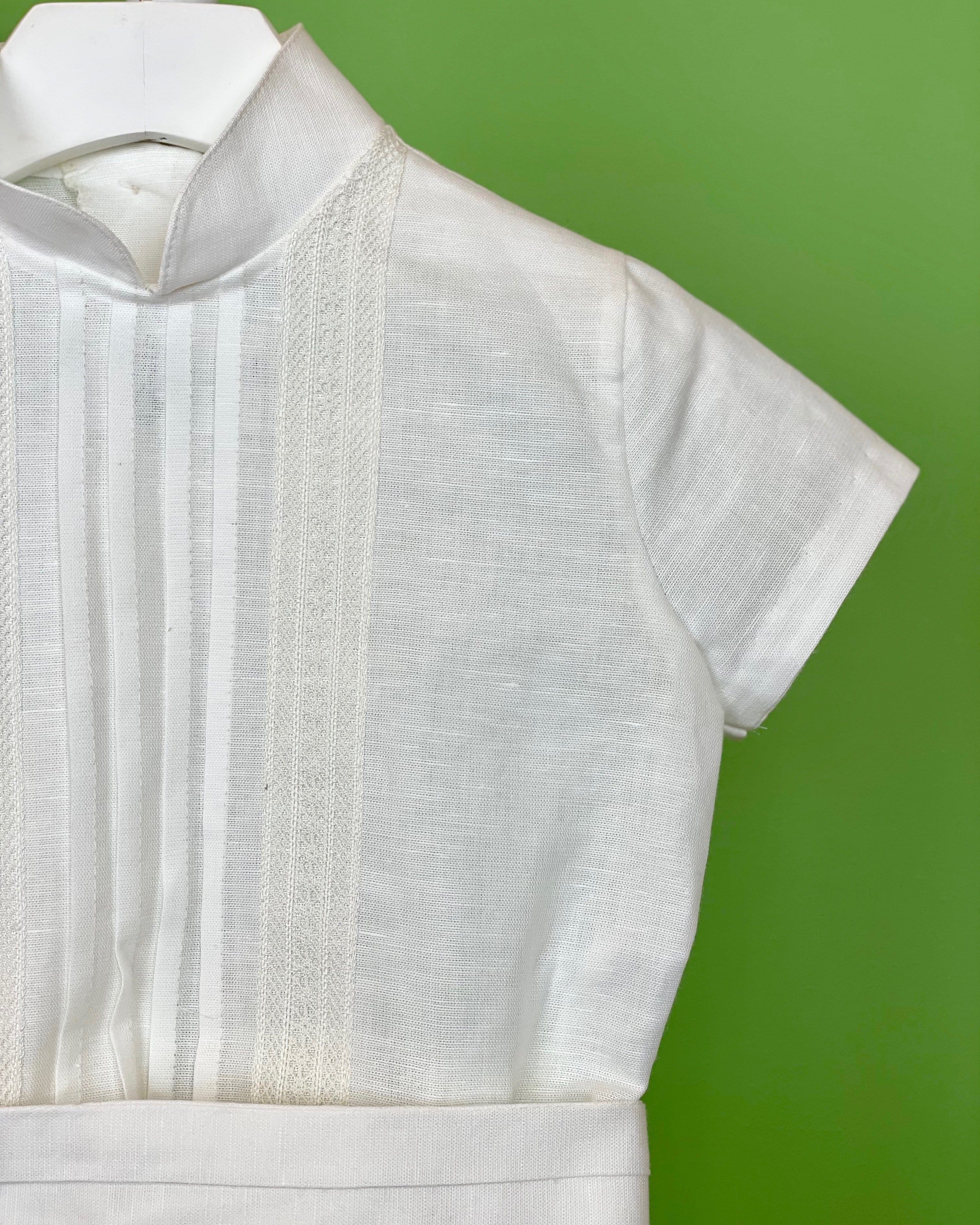 YoYo Children's Boutique Baptism White Linen & Mao Collar Shorts Outfit