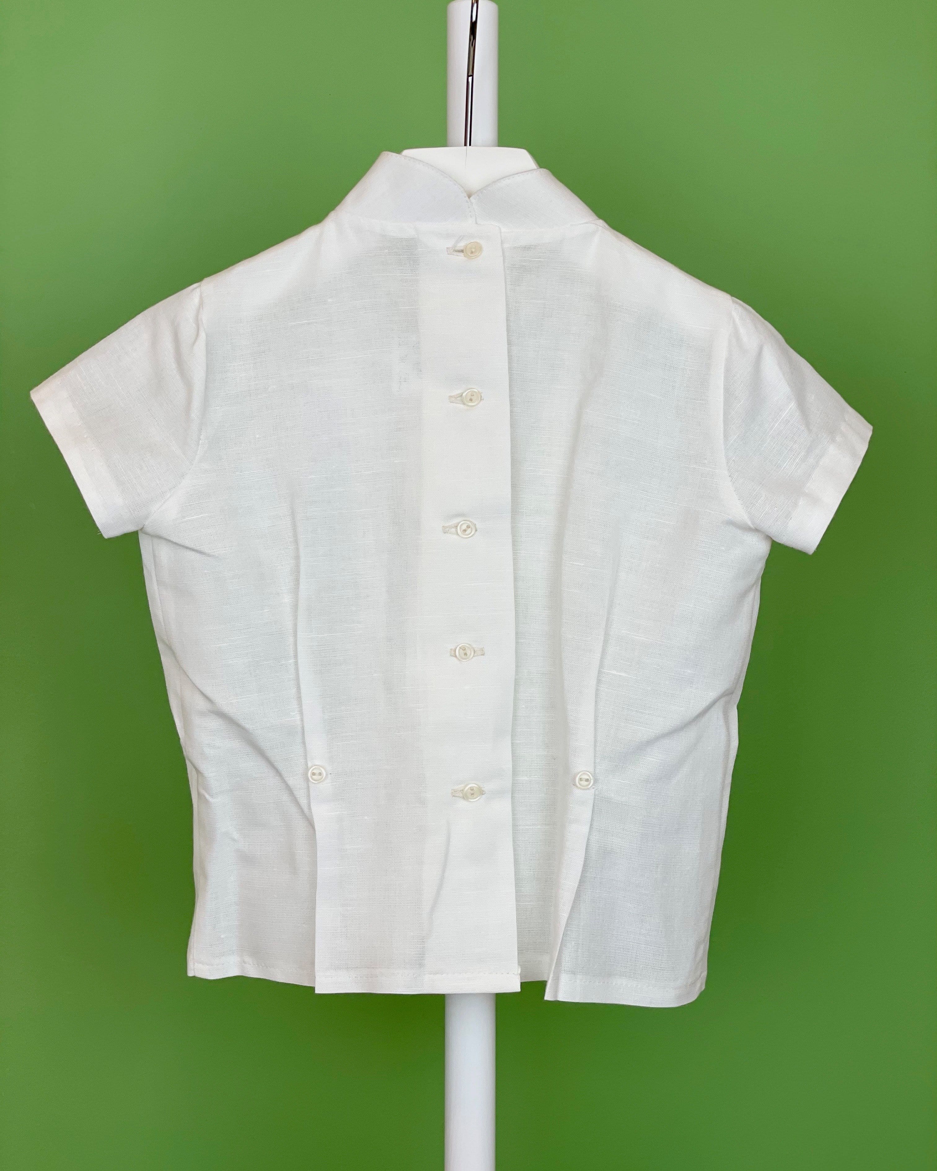 YoYo Children's Boutique Baptism White Linen & Mao Collar Shorts Outfit