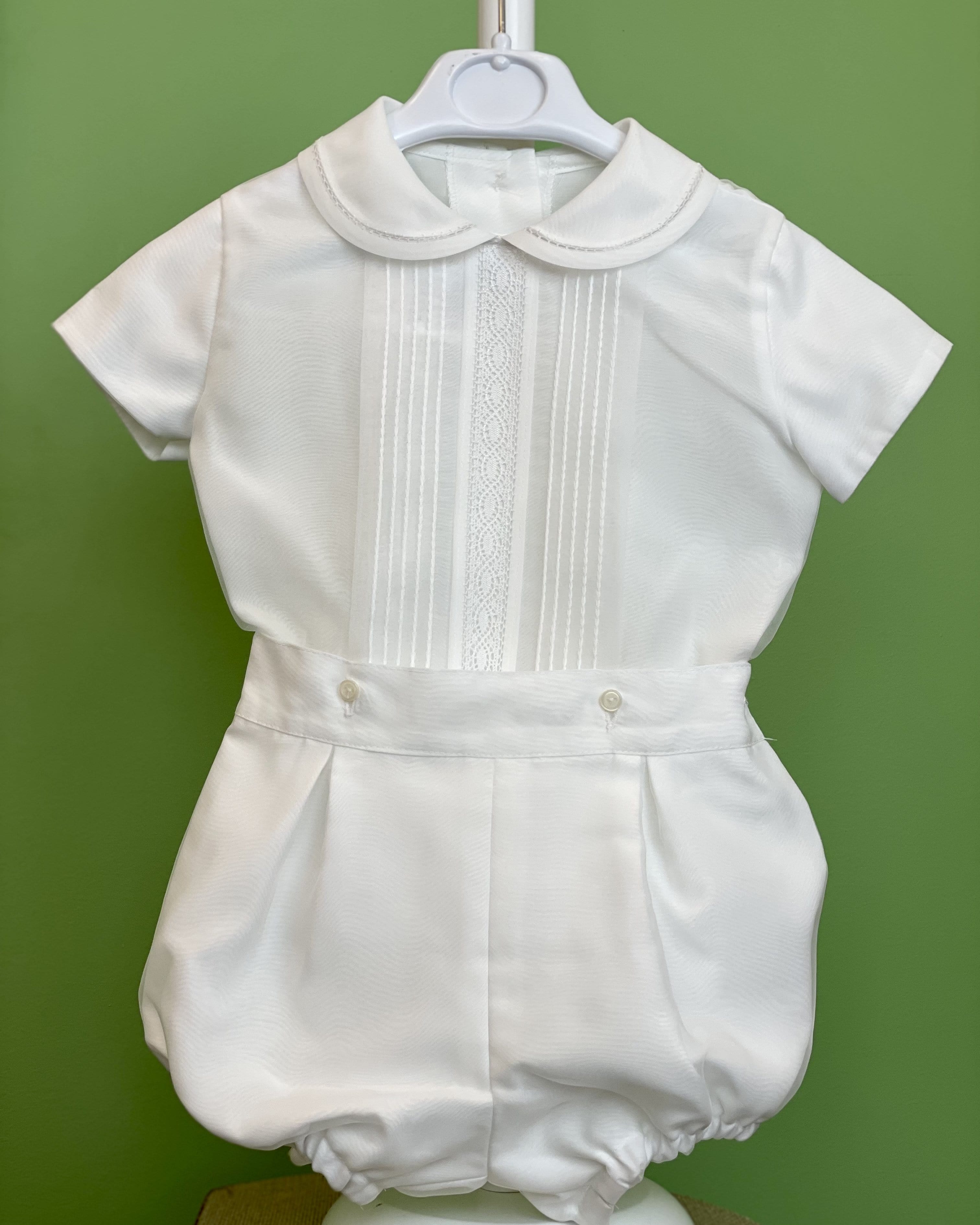 YoYo Children's Boutique Baptism White Organza & Lace Bubble Shorts Outfit
