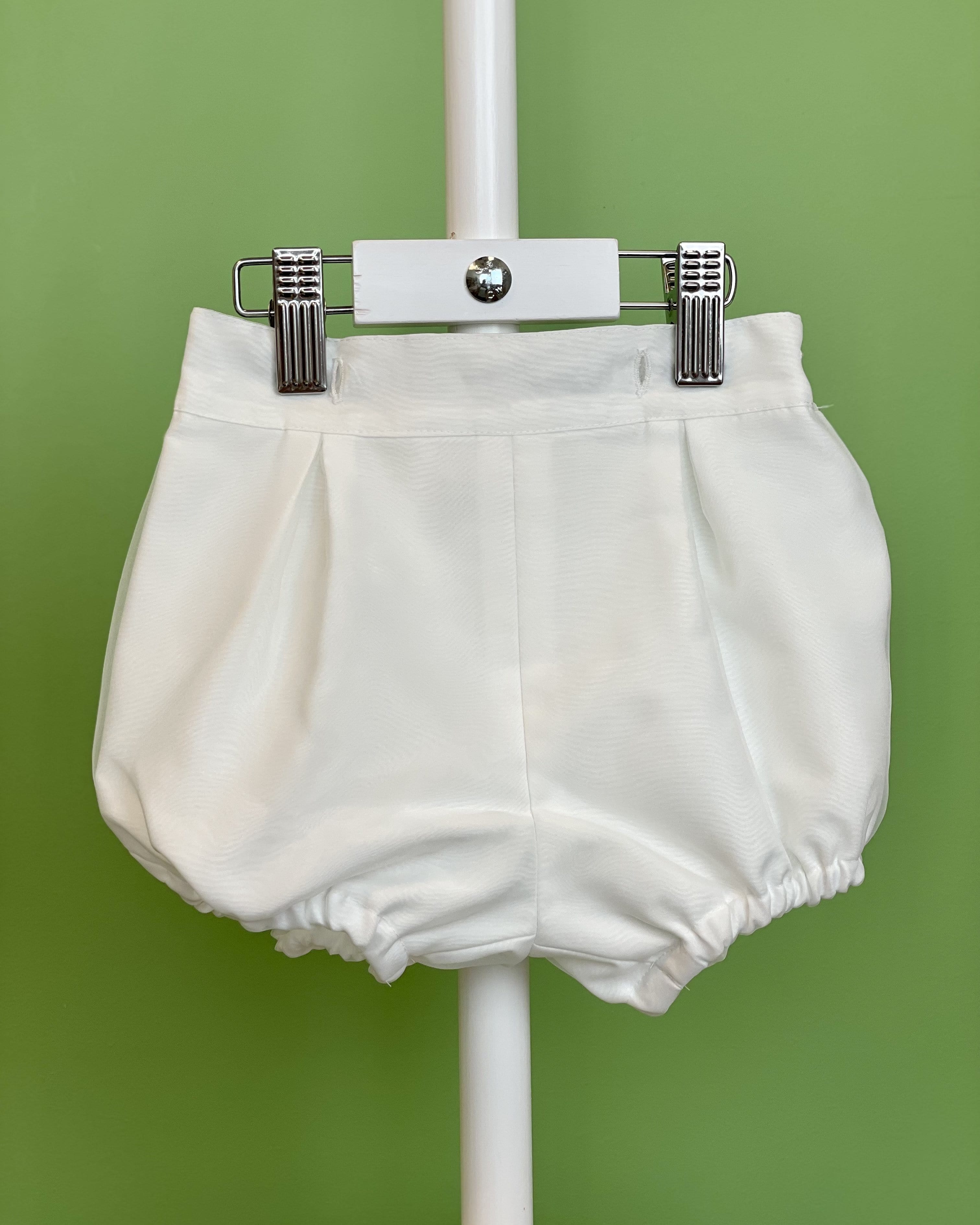 YoYo Children's Boutique Baptism White Organza & Lace Bubble Shorts Outfit