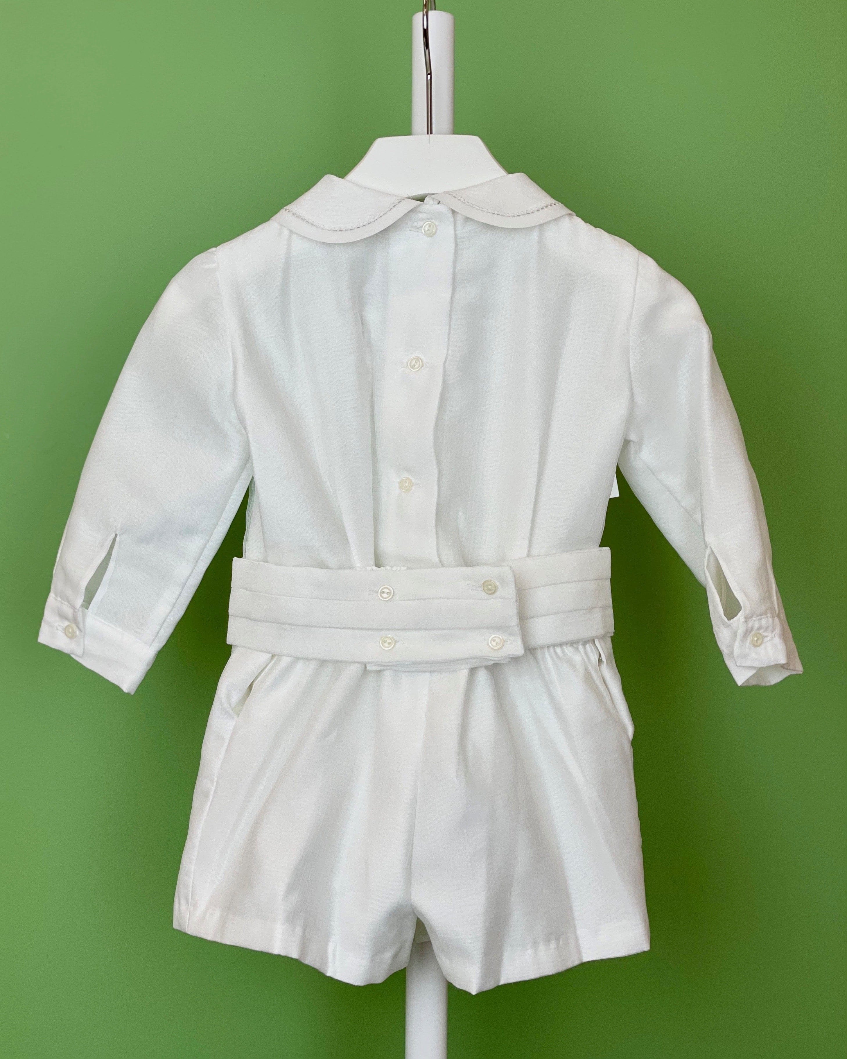 YoYo Children's Boutique Baptism White Organza & Long Sleeves Outfit with Shorts