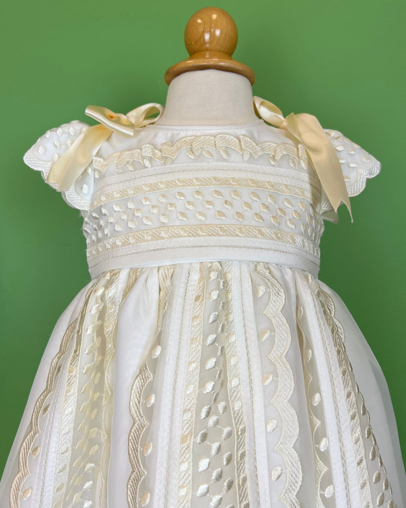 YoYo Children's Boutique Baptism Zamora Ivory Christening Gown with Bonnet