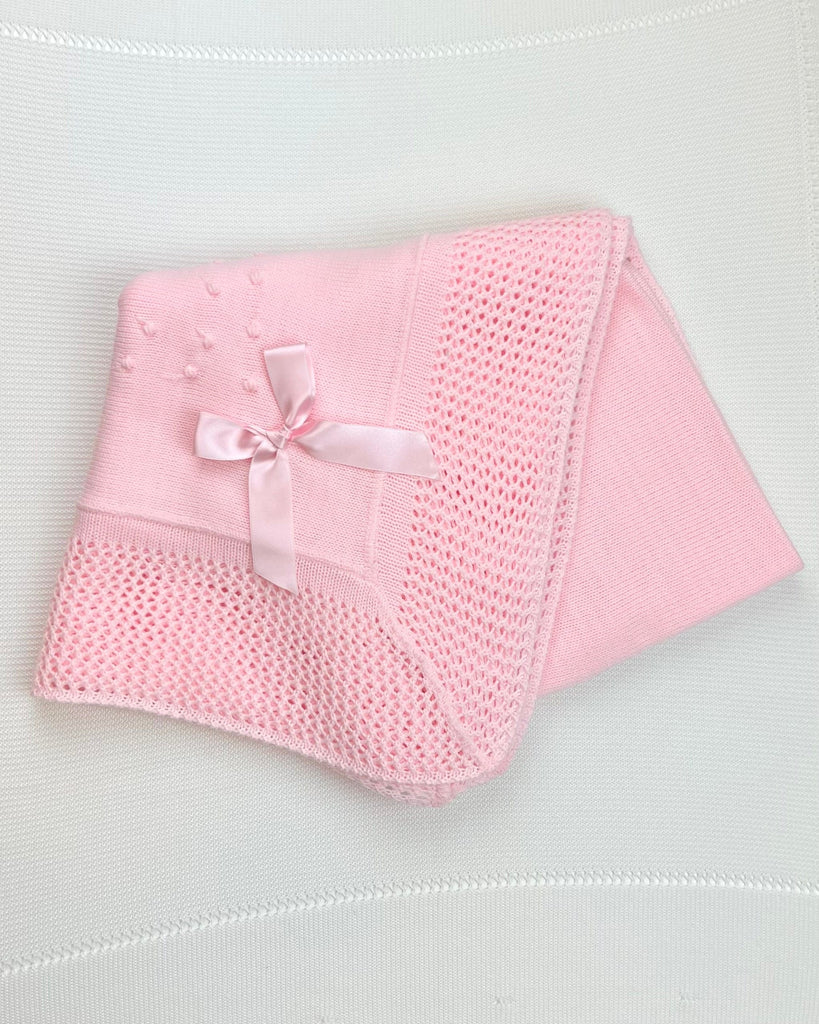 YoYo Children's Boutique Blankets Off-White / 42" x 42" Pink Bow Knit Blanket