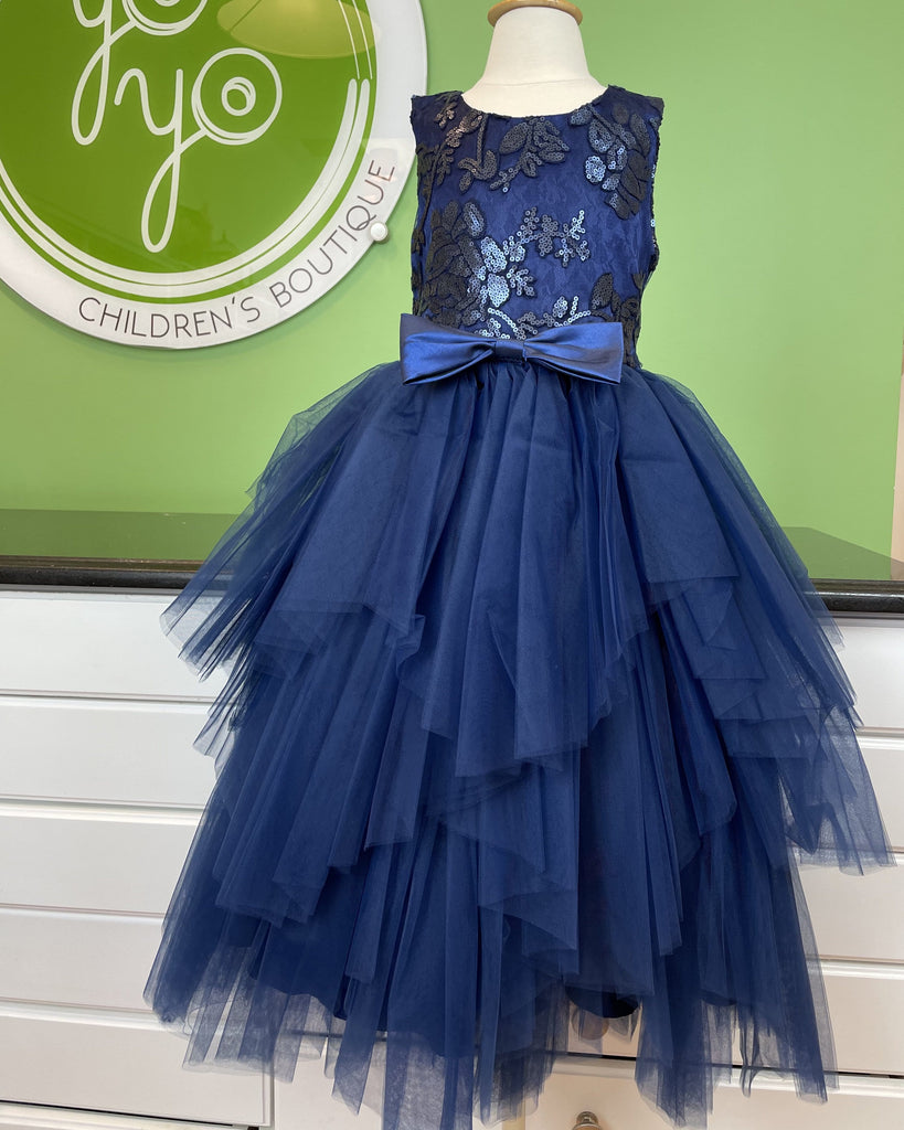 YoYo Children's Boutique Celebration 6 / Navy Blue Navy Blue Sequins & Tulle Dress