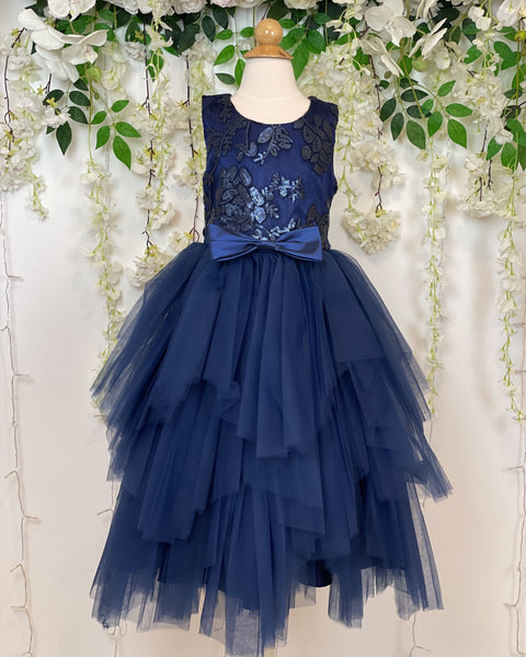 YoYo Children's Boutique Celebration 6 / Navy Blue Navy Blue Sequins & Tulle Dress